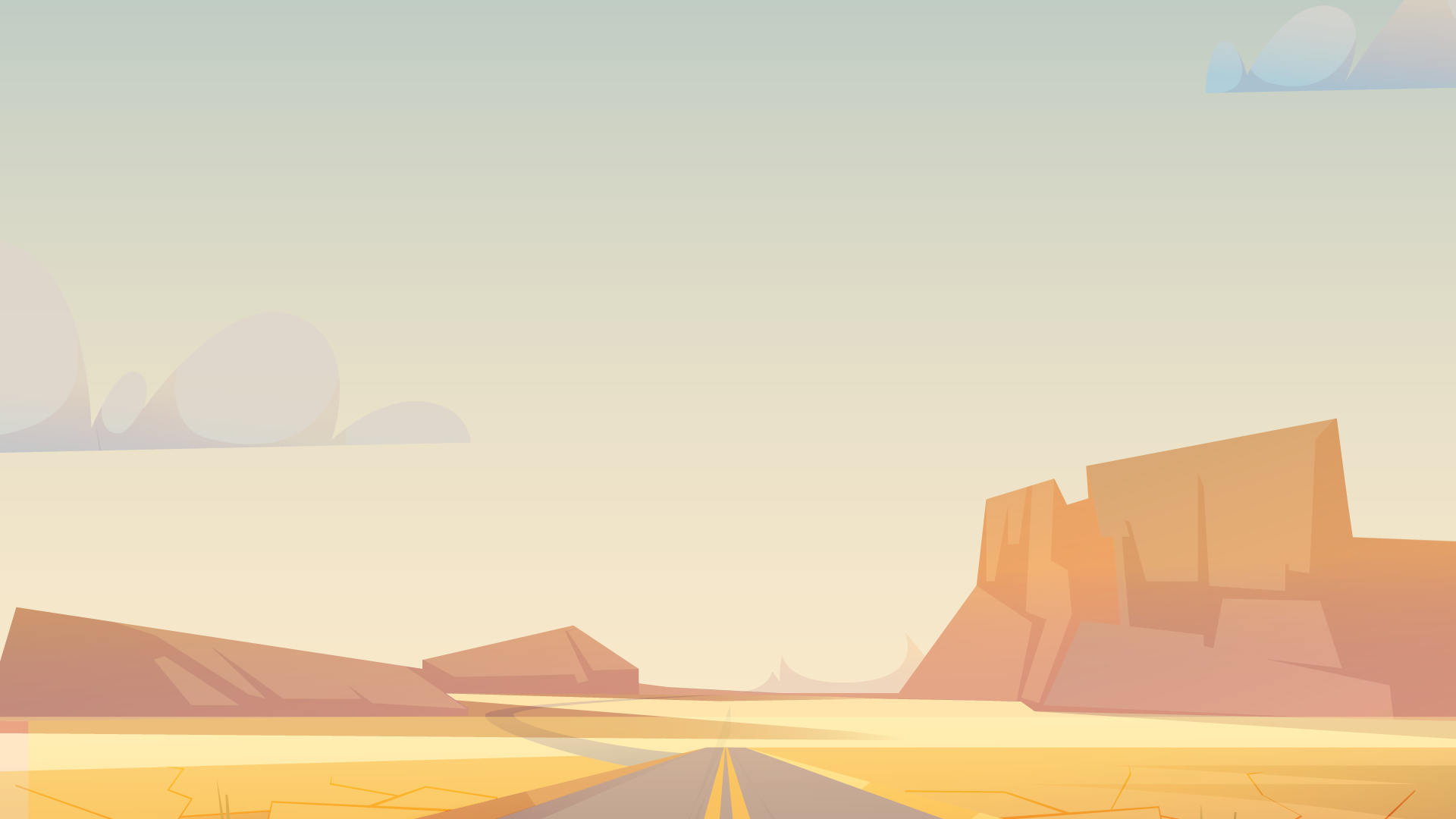 muted desert sky with a road leading towards mountains in the distance
